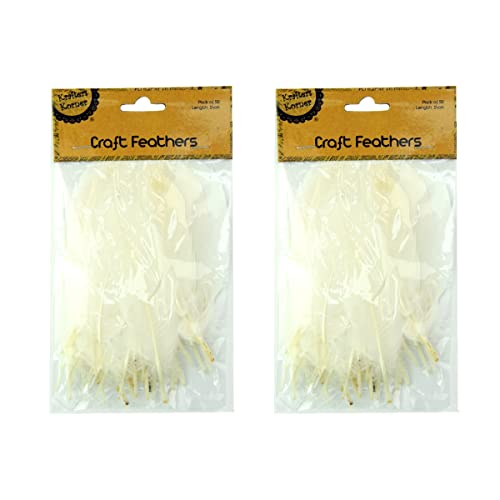 [2Pk X 50Pce] Krafters Korner Craft Feathers, Versatile, Can Be Used For A Wide Range Of Projects, Perfect For Scrapbooking, Floral Arrangements, Costume Design And So Much More, Recommended For Ages 3+ Years - White (14Cm)