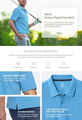 TSLA Men's Cotton Pique Polo Shirts, Classic Fit Short Sleeve Solid Casual Shirts, Performance Stretch Golf Shirt MTK20-FGN Large