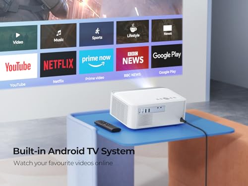 【Android TV & Electric Focus】 Projector 4K Supported Native 1080P with Built-in Apps, TOPTRO 20000 Lumens 5G WiFi Bluetooth Projector with Tripod, 4P/Auto Keystone, Portable Projector Home Cinema