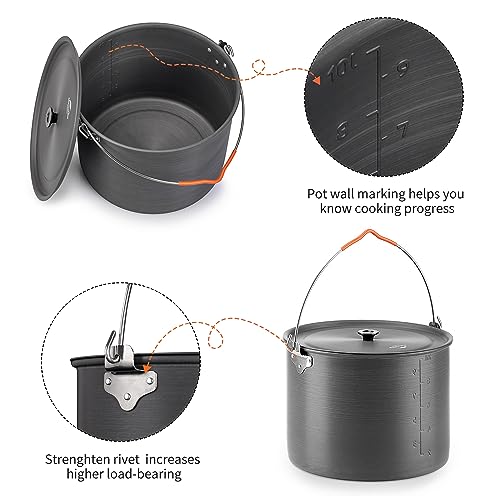 Naturehike Camping Pot, 6-10 Person Big Size 6L and 10L Cookware Aluminium Alloy Cooking Pot Utensils for Camping Picnic Pot with Storage Bag (10L)