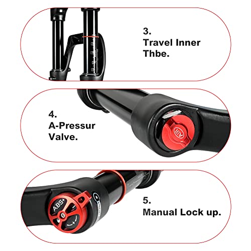 Gaderth Bike Suspension Fork, 20 inch Fat Bike Straight Front Fork, 4.0" Tire 135mm Air Double Shoulder Bicycle Front Fork, Snow Beach Shock Absorber Mountain Bike MTB Fork 20 inches