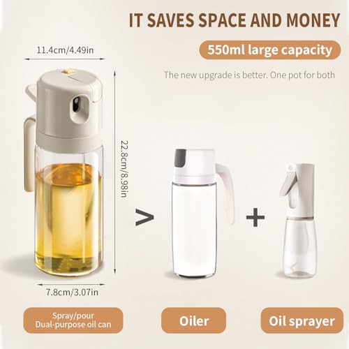 17oz Oil Sprayer for Cooking,2 in 1 Glass Oil Dispenser Bottle Oil Spray Mister Kitchen Baking Oil Spray Bottle Oil Vinegar Bottle Oil Dispenser for Salad,Air Fryer,Grilling,Kitchen (White)