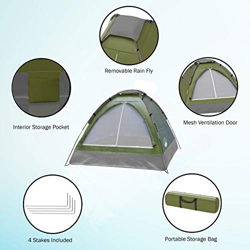 Wakeman 2-Person Camping Tent - Shelter with Rain Fly and Carrying Bag - Lightweight Outdoor Tent for Backpacking, Hiking, and Beach by (Green)