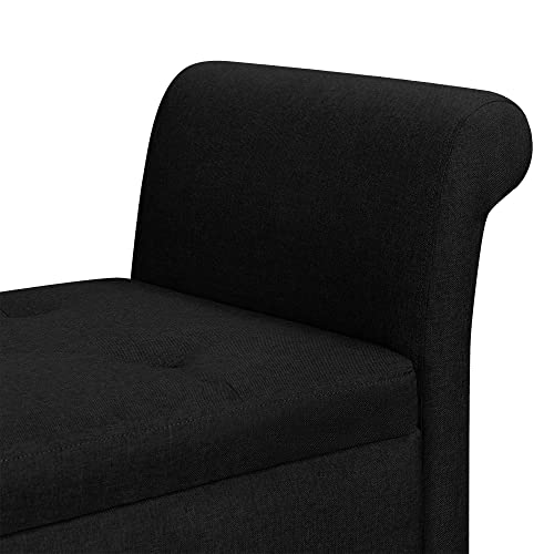 Yaheetech 52in Ottoman Bench Folding Storage Ottoman Bench Tufted Fabric Entryway Bench with Arms Footstool with Large Storage Foot Rest Seat Rolled Arms Cushioned Ottoman Black