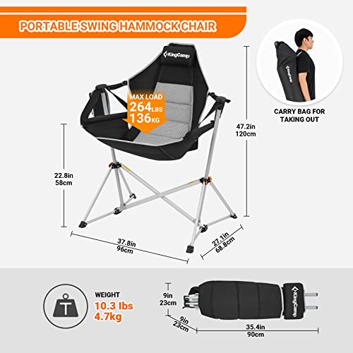 KingCamp 2 Pack Swinging Camping Chair,Lightweight Hammock Camping Chair,Aluminum Alloy Rocker Camp Chair with Headrest Cup Holder Recliner for Outdoor Picnic Beach Sporting Events Concerts Backyard