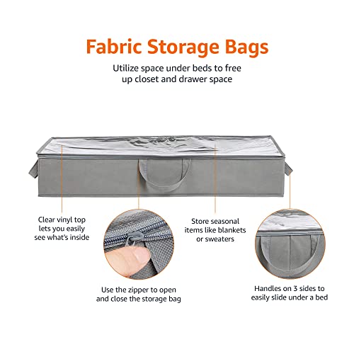 Amazon Basics Under Bed Fabric Storage Container Bags with Window and Handles - 2-Pack, 30.2 x 20 x 5.7 Inches, Gray