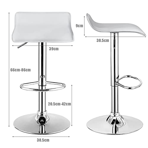 2Pcs Bar Stools, Pub Swivel Barstool, Height Adjustable Square Pub Chairs, Counter Height Bar Chair W/PU Leather & Footrest, 360° Rotation, Armless Indoor/Outdoor High Barstools, Gas Gift Bar Chair, Semi-backrest Stylish Stool Bistro Kitchen Cafe, White