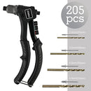 Anesty Rivet Gun Pop Riveter Set, Heavy Duty Hand Riveter Rivet Gun Kit with 200 Aluminum Blind Pop Rivets 2.4mm 3.2mm 4mm 4.8mm, Riveting Gun Tool with 4 HSS Drill Bits and Replaceable Nozzles