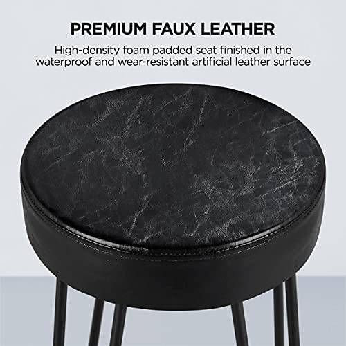 Yaheetech 26.5 inch Round Bar Stools 2pcs Faux Leather Counter/Bar Height Stools with Cushion Backless Leather Seat with Hairpin Legs Barstools for Bar/Dining/Kitchen, Black(1 Package of 2pcs)