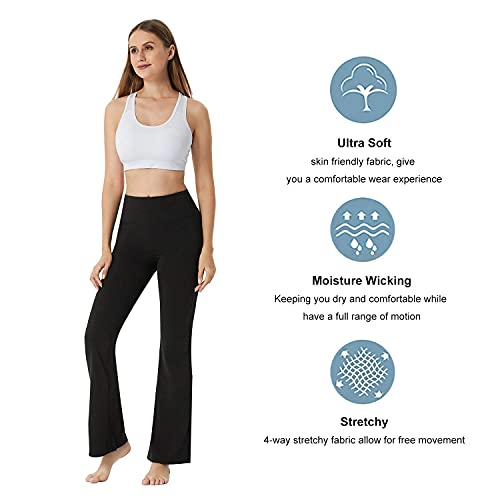 Lanbaosi Bootcut Yoga Pants for Women High Waisted Tummy Control Flare Leggings with Pockets Wide Leg Bootleg Workout Pants Black