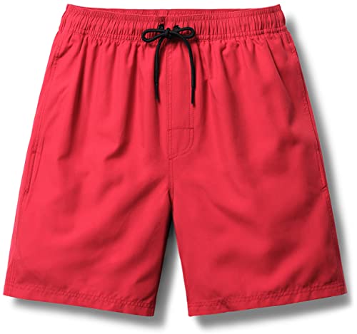 TSLA Men's Swim Trunks, Quick Dry Beach Swimming Board Shorts, Bathing Suits with Inner Mesh Lining and Pockets MSB17-RED Large
