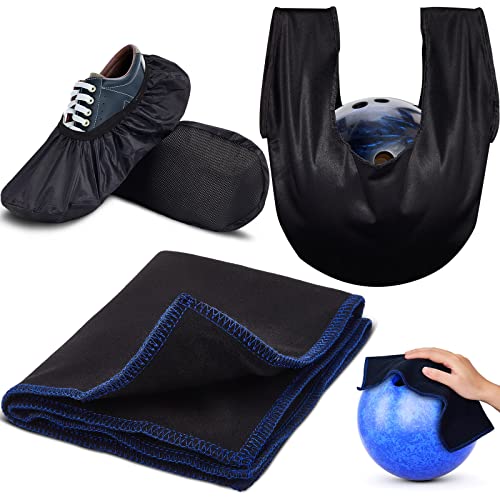 Zhanmai 4 Pcs Bowling Accessories Kit Bowling Shoe Covers Non Slip Bowling Ball Seesaw Bowling Ball Cleaning Pad Microfiber Bowling Ball Shammy Leather Towel (Medium)