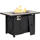 Yaheetech Propane Fire Pit Large Fire Pit Table 50,000 BTU Firepit with Ceramic Tabletop & Steel Base, Glass Fire Stones & Water-Resistant Cover for Outside, 43in