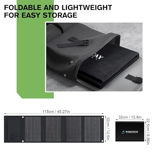 WERCHTAY Foldable Solar Panel 40w Portable Solar Charger with DC Output and QC2.0/3.0/PD USB and Type C Compatible with Phones, Tablets, and Power Stations, IP67 Waterproof for Camping, Climbing