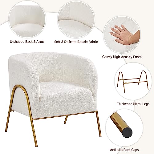 Yaheetech Modern Boucle Armchair, Cozy Accent Chair with Gold Metal Legs, Fuzzy Lounge Chair with Half-Surrounded Seat for Living Room Bedroom Reading Nook, Ivory