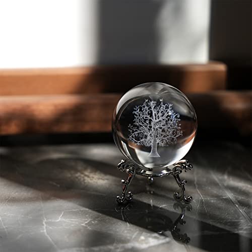 ZEERSHEE 60mm 3D Glass Laser Tree of Life Ball Figurine Life Tree Crystal Ball Decor for Home Glass Healing Ball with Stand Tree of Life Gifts for Women