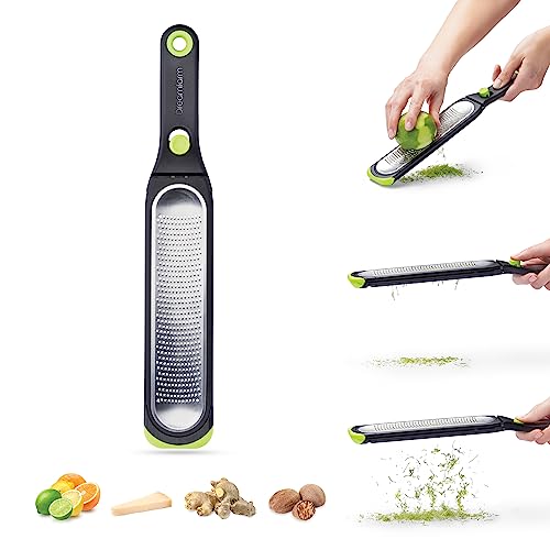 Dreamfarm 1mm Ozest – Fine | Speed Citrus Cheese Nut Food Self-Cleaning POP Button Zester | Easy Fluffy Zest No Pith | Non-Slip Foot, Safer Control | Blade Cover Measures 2 Tbsp | Black/Green…