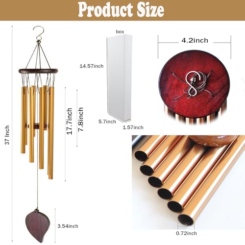 Wind Chimes,Memorial Wind Chimes,37Inch 6 Rustproof Tubes Large Deep Tone Wind Chimes Outdoor,Premium Chime for Home Garden Patio Decor,Sympathy Gift,Housewarming Gift