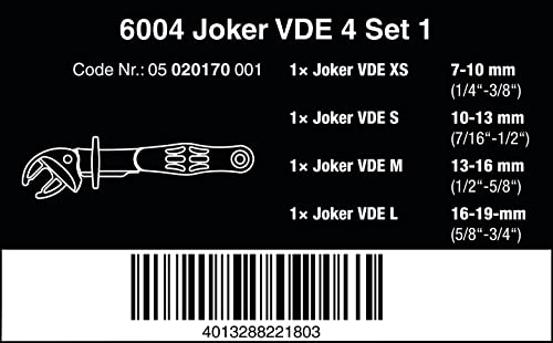 Wera 6004 Joker 1 VDE-Insulated Self-Setting Open-End Spanner 4 Piece Set