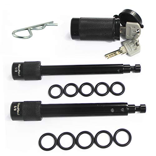 MaxxHaul 50151 Trailer Hitch Lock Pin Set 5/8 and 1/2 Inch with Locking System Anti-Rattle for 1-1/4" and 2" Class I,II,III,IV,V Hitches - Black Finish