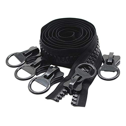 (Black 5 Yards) - YaHoGa 20 Super Large Plastic Zipper Black Heavy Duty Zippers By The Yard Bulk 5 Yards + 5pcs Sliders for DIY Sewing Tailor Crafts Bags Tents Clothing (Black 5 Yards )