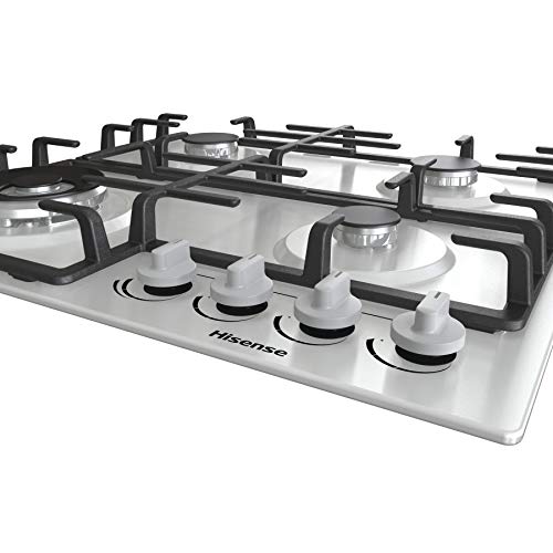 Hisense GM663XB Gas Hob, 4 Cooking Areas, Width 60 cm, Double Crown Wok Burner and Cast Iron Grilles, Integrated Ignition, Anti Fingerprint Stainless Steel