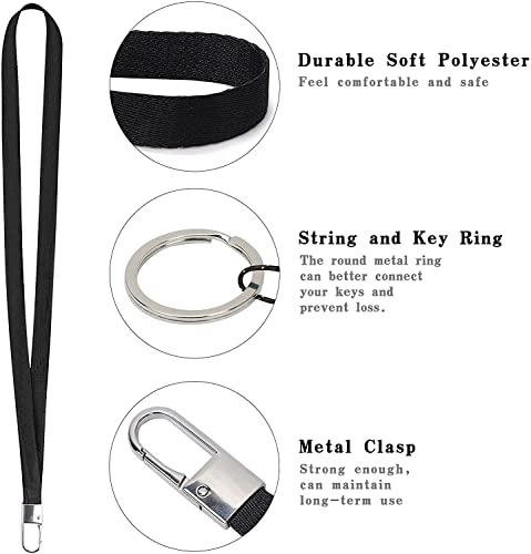 FYY Lanyards for Keys, Pack of 2 Wrist Lanyard and Neck Lanyard for ID Badges Wristlet Strap Keychain Holder Lanyard with 2 Key Rings and 2 Strings Black