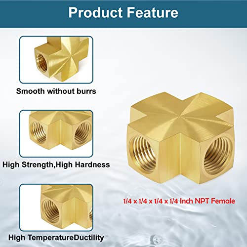 1/4 x 1/4 x 1/4 x 1/4 Inch NPT Female Thread Cross Pipe Fitting Barstock Cross 4 Way Connector Brass Pipe Fittings