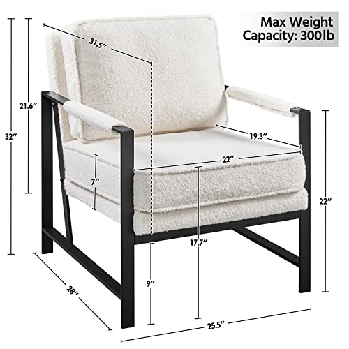 Yaheetech Armchair, Retro Leisure Accent Chair with Extra Soft Padded and Cushion, Modern Reading Arm Chair with Black Mental Frame for Living Room/Office/Bedroom/Study, Ivory