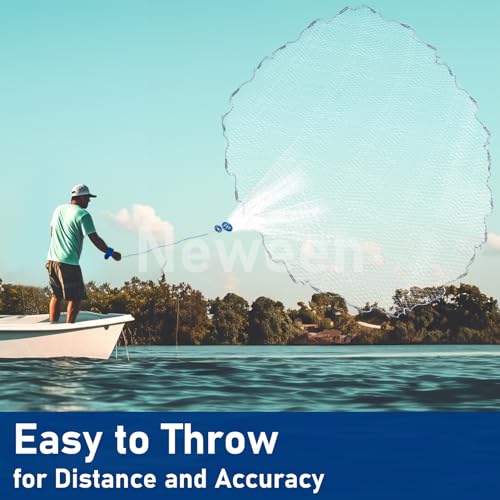 Cast Net for Fishing with Shrimp Cage, American Freshwater Saltwater 4/6/8Ft Radius Casting Net Bait Trap Fish, Heavy Duty Zinc Sinker, 3/8 Inch Mesh Size