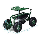 Goplus Garden Cart Gardening Workseat w/Wheels, Patio Wagon Scooter for Planting, Work Seat with Tool Tray and Basket (Knob Handle)