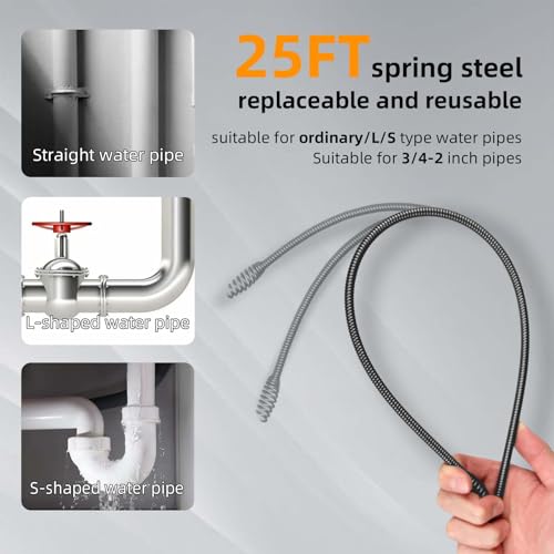 DOMINOX 12V Electric Drain Snake with 23FT Plumbing Snake, Drain Snake Clog Remover with 2.0Ah Battery and Charger, Drain Auger for Unclogging Toilet, Sewer, Bathroom, Sink Drain 3/4"-2" Pipes
