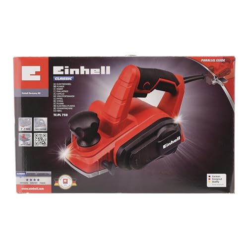 Einhell 4345310 TC-PL 750 Electric Planer | Up to 2mm Chip Depth, Aluminium Soleplate, Parallel Stop, Fold Depth Stop | 750W Wood Plane for Doors and Woodworking Includes Carbide Planing Knife, Red