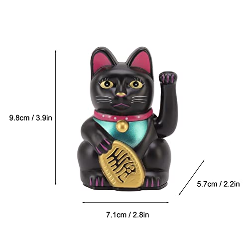 4 Inch Lucky Fortune Cat Maneki Neko, Lucky Cat Decor Hand Waving Welcoming Cat for Home Desk Ornament Gift Giving, Feng Shui Business Ornament Home Decor (Black)