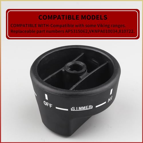 SUUJI PA010034 Top Burner Range Knob,Cooktop Burner Control Knob Replacement Part Compatible with Viking Gas Ranges VGIC305-4BSS VGIC485-6GSS Replaces for VKNPA010034 Black
