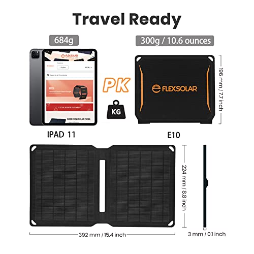 FlexSolar 10W Portable Solar Chargers 5V USB Small Power Emergency ETFE Panels Foldable IP67 Waterproof Camping Hiking Backpacking for Phones Fans Flashlight Watches Small Power Banks Battery Packs