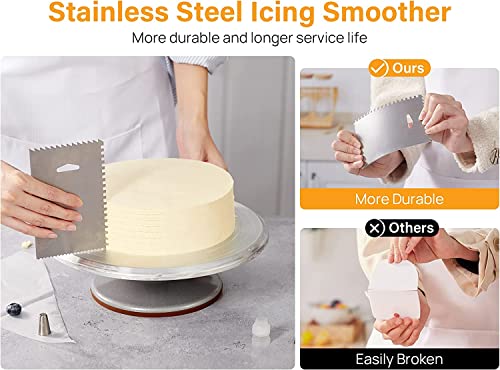 35 Pcs Cake Decorating Kit Supplies, 12 Inch Cake Turntable, Baking Supplies Aluminium Alloy Revolving Cake Stand, 2 Icing Spatula, 3 Icing Smoother, 24 Piping Tips, 2 Pastry Bag, Frosting Tool