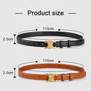 Women’s 2.5cm Thin Leather Belt, 2pcs Women Belt Double C Triumph Belt, with Round Eyelets,Belt Women for Jeans Pants Dresses (Black+Yellow)