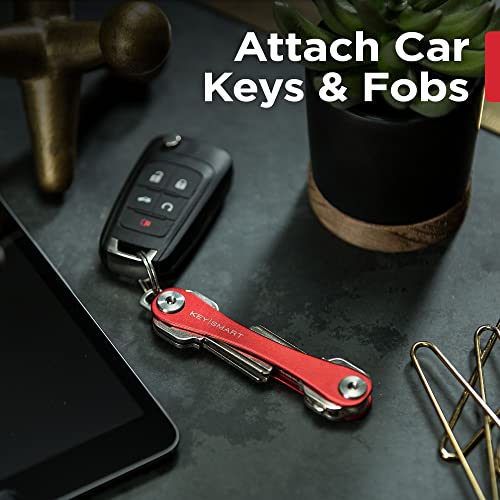 KeySmart Key Organizer Compact Minimalist Pocket-Sized Key Holder, EDC Key Carrier w Ring Loop Piece for Car Key Fob Keychain Accessories for Men (up to 22 Keys, Red)