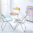 Modern Acrylic Folding Chairs-KAIHAOWIN Transparent Clear Folding Chair-Acrylic Ghost Stackable Crystal Seat-PC Plastic Living Room Seat-Chrome Frame Accent Side Chair for Outside Inside (Clear)