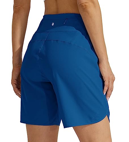 WILLIT Women's 7" Athletic Running Shorts Long Workout Hiking Shorts Quick Dry High Waisted Active Shorts Zipper Pocket Deep Blue M