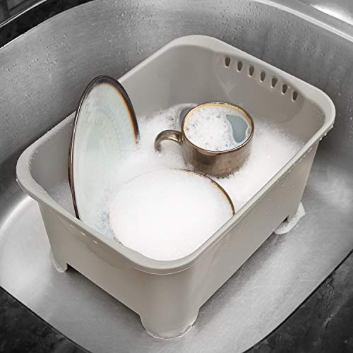 Glad Kitchen Sink Wash Basin for Dishes | Large Plastic Tub with Drain Plug | Multipurpose Dishpan for Cleaning Tableware | Sinkware Accessories, Grey