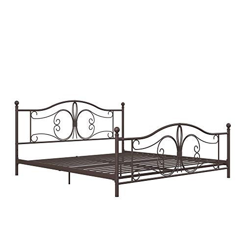 DHP Bombay Metal Platform Bed with Parisian Style Headboard and Footboard, Adjustable Base Height for Underbed Storage, No Box Spring Needed, King, Bronze