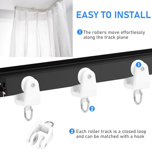 Sliverdew 25 Pack Curtain Track Rollers Plastic Drapery Rail Gliders with Hooks 11 mm White Flexible Ceiling Curtain Track Clips for Straight or Curved Track Rail Rod