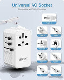 LENCENT 120W International Travel Adaptor, Universal Travel Adapter with 1 USB-A & 3 USB-C PD Fast Charging, All-in-One Wall Charger for Mobile Phone, Laptops, UK/EU/AUS/US, White