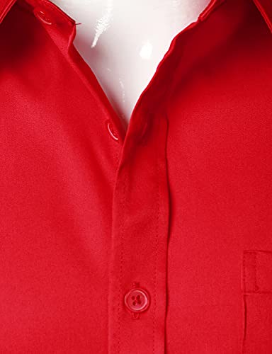 ZEROYAA Men's Casual Urban Stylish Slim Fit Short Sleeve Button Up Dress Shirt with Pocket, Red, 3X-Large