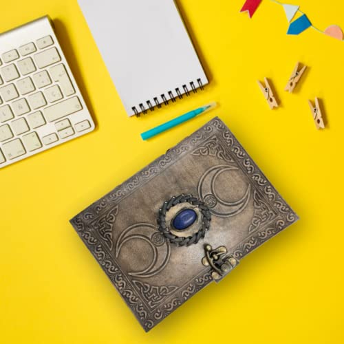 OVERDOSE Vintage Moon Stone Leather Journal - Antique Handmade Bound Journal Sketchbook - Drawing Journal - 5 x 7 inches | 12 x 17 cm | A6