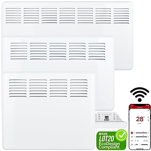 MYLEK Panel Heater 1KW Eco Smart WiFi App Radiator Electric Low Energy with Timer and Thermostat - Wall Mounted or Floor Standing, Bathroom Safe IP24 Rated for Homes, Offices and More (1000w)