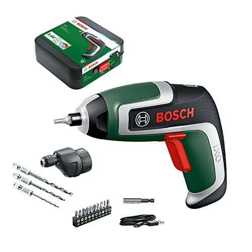 Bosch 3.6V Cordless Electric Screwdriver Gun with 10 Screwdriver Bits, Drill Bit Adapter & Case (IXO 7)