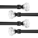 Decorative Black Window Curtain Rod with Diamond Crystal Finials, 1 Inch Diameter Pole Window Rod Adjustable Length from 48"to 86", Single Window Treatment Curtain Rod for Living Room